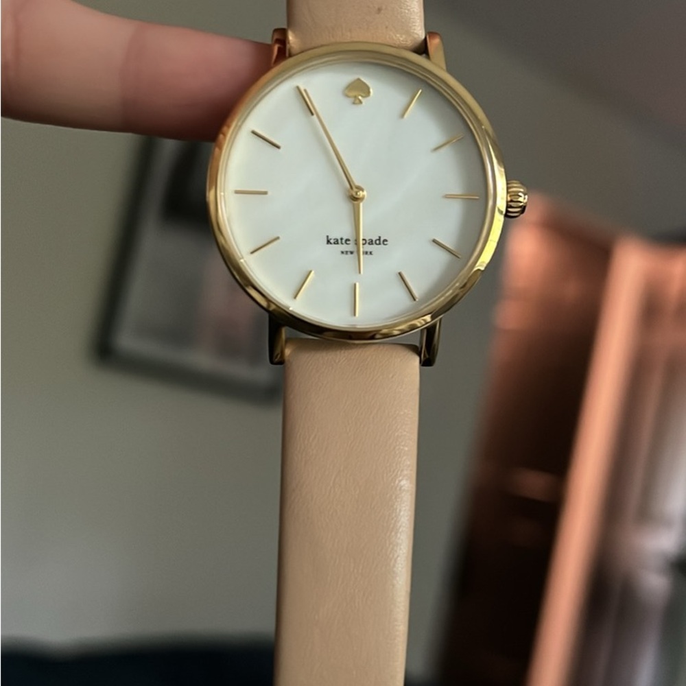 Kate Spade Gold Case Watch with Beige Strap